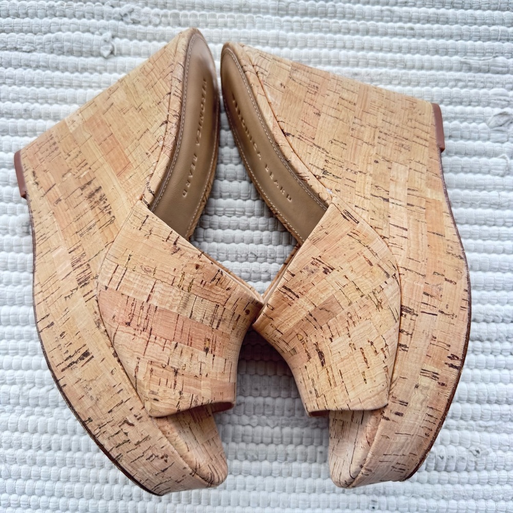 Veronica Beard Cork Platform Wedge Mules Open Toe Slide Sandals 8 - Picture 3 of 7
